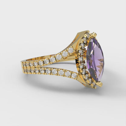 1.2 cttw Natural Amethyst Hidden Halo Engagement Ring - Solid Gold (Marquise Cut,9x4.5mm)