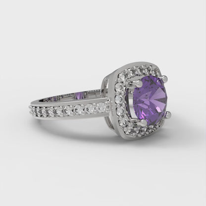 1.335 cttw Natural Amethyst Solitaire with Zirconia Simulated Diamond Accents Engagement Ring - Solid Gold (Round Cut,6.5mm)