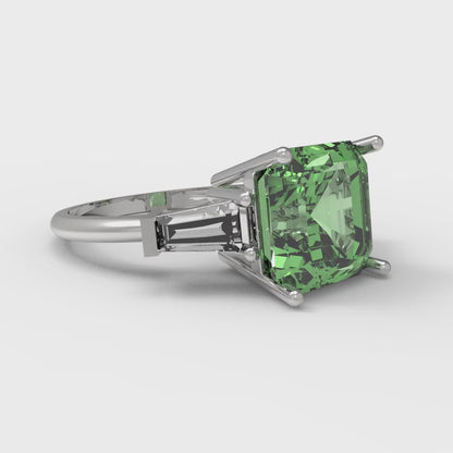 3 cttw Zirconia Simulated Green Diamond Three-Stone Engagement Ring - Solid Gold (VVS1, Asscher Cut,8.0mm)