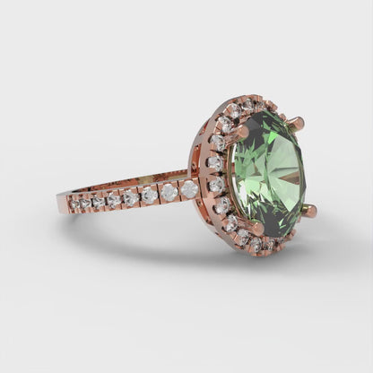 2.27 cttw Zirconia Simulated Green Diamond Solitaire with Zirconia Simulated Diamond Accents Engagement Ring - Solid Gold (VVS1, Oval Cut,9X7mm)