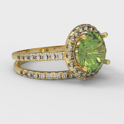 2.52 cttw Round Cut Natural Peridot Bridal Set - Solid Yellow Gold Engagement Ring & Wedding Band
