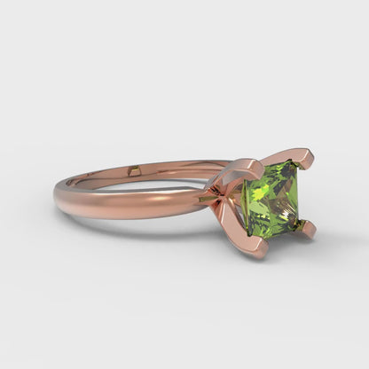 1 cttw Natural Peridot Solitaire  Engagement Ring - Solid Gold (Princess Cut,5.5mm)