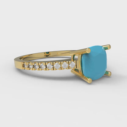 2.7 cttw Simulated Turquoise Solitaire with Zirconia Simulated Diamond Accents Engagement Ring - Solid Gold (Cushion Cut,6.5mm)
