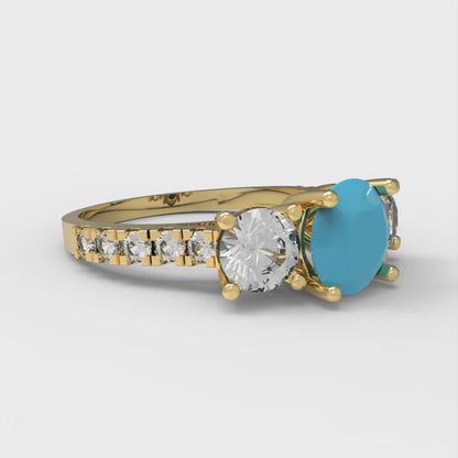 1.97 cttw Simulated Turquoise Three-Stone Engagement Ring - Solid Gold (Round Cut,6.5mm)