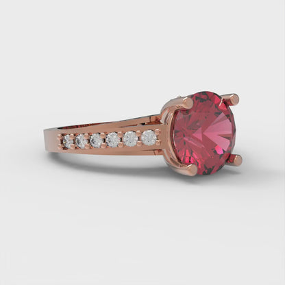 2.21 cttw Simulated Pink Tourmaline Solitaire with Zirconia Simulated Diamond Accents Engagement Ring - Solid Gold (Round Cut,8.0mm)