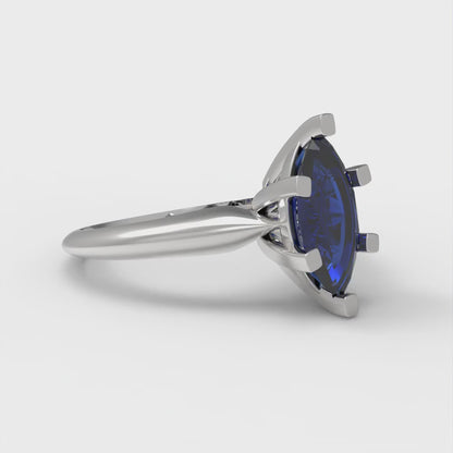 1 cttw Simulated Blue Sapphire Solitaire  Engagement Ring - Solid Gold (Marquise Cut,10x5mm)