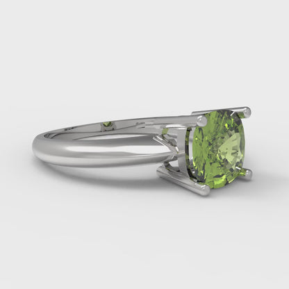 1.5 cttw Natural Peridot Solitaire  Engagement Ring - Solid White Gold (VVS1, Cushion Cut,6.5mm)