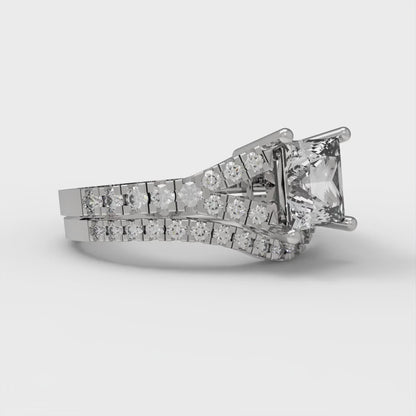 3.4 cttw Princess Cut Moissanite Bridal Set - Solid White Gold Engagement Ring & Wedding Band