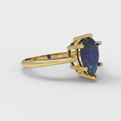1.5 cttw Simulated Blue Sapphire Solitaire  Engagement Ring - Solid Gold (Pear Cut,9x6mm)