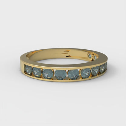 0.39 cttw Natural London Blue Topaz Round Cut Yellow Gold Eternity Wedding Band