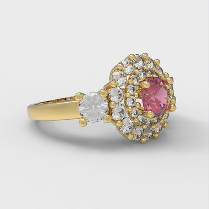 1.4 cttw Simulated Pink Tourmaline Hidden Halo Engagement Ring - Solid Gold (Round Cut,5.0mm)