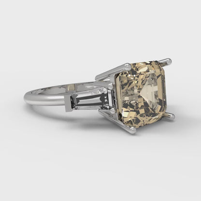 3 cttw Natural Morganite Three-Stone Engagement Ring - Solid Gold (Asscher Cut,8.0mm)