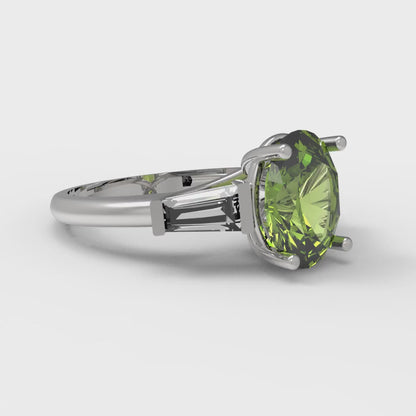2.5 cttw Natural Peridot Three-Stone Engagement Ring - Solid Gold (Oval Cut,9x7mm)