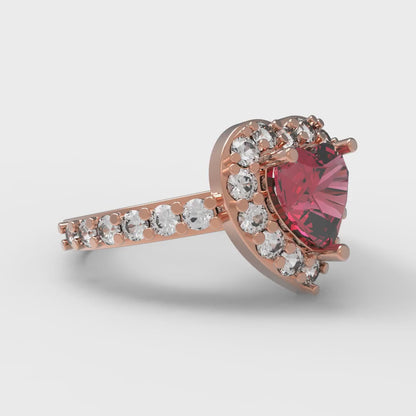 2.03 cttw Simulated Pink Tourmaline Hidden Halo Engagement Ring - Solid Gold (Heart Cut,7.0mm)