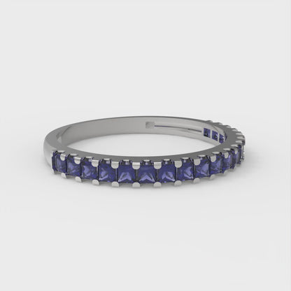 0.285 cttw Simulated Blue Sapphire Princess Cut White Gold Eternity Wedding Band