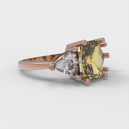 2.82 cttw Natural Citrine Three-Stone Engagement Ring - Solid Gold (Emerald Cut,8x6mm)