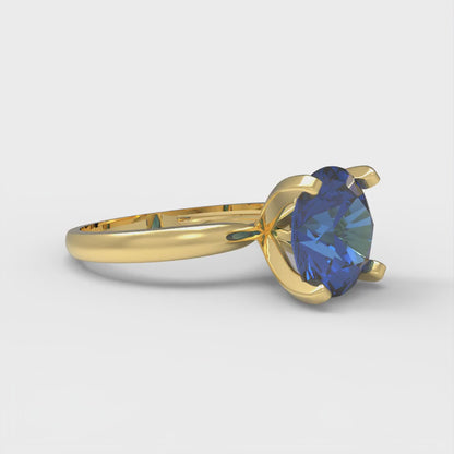 3 cttw Simulated Tanzanite Solitaire  Engagement Ring - Solid Gold (Round Cut,9mm)