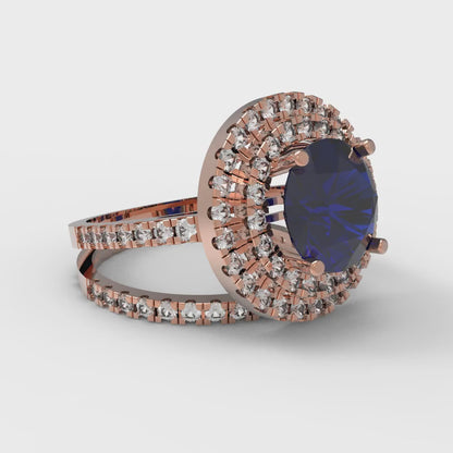 2.73 cttw Round Cut Simulated Blue Sapphire Bridal Set - Solid Rose Gold Engagement Ring & Wedding Band
