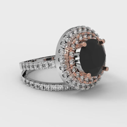 2.73 cttw Round Cut Natural Onyx Bridal Set - Solid White/Rose Gold Engagement Ring & Wedding Band