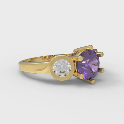 1.72 cttw Natural Amethyst Three-Stone Engagement Ring - Solid Gold (Round Cut,6.5mm)