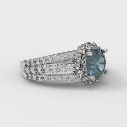 1.83 cttw Natural London Blue Topaz Hidden Halo Engagement Ring - Solid Gold (Round Cut,6.5mm)