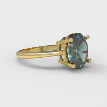 2 cttw Blue Moissanite Solitaire  Engagement Ring - Solid Yellow Gold (VVS1, Oval Cut,9x7mm)
