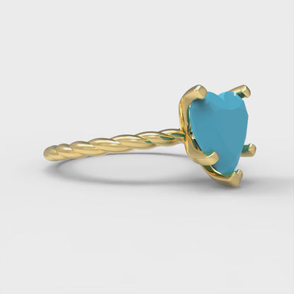 2 cttw Simulated Turquoise Solitaire  Engagement Ring - Solid Yellow Gold (VVS1, Heart Cut,8.0mm)