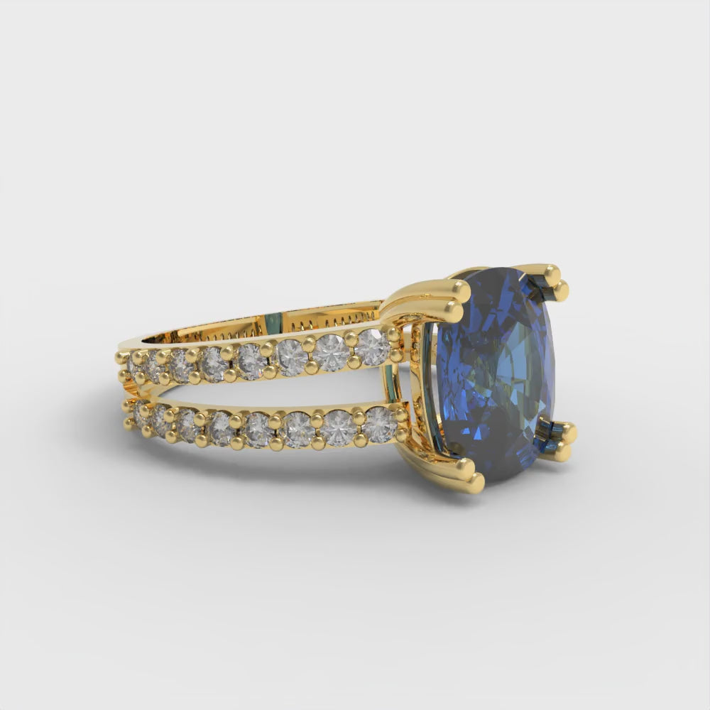 3.48 cttw Simulated Tanzanite Solitaire with Zirconia Simulated Diamond Accents Engagement Ring - Solid Gold (Long Cushion Cut,9x7mm)