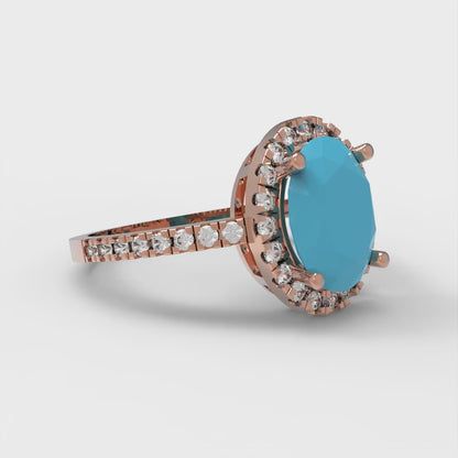 2.27 cttw Simulated Turquoise Solitaire with Zirconia Simulated Diamond Accents Engagement Ring - Solid Gold (Oval Cut,9X7mm)