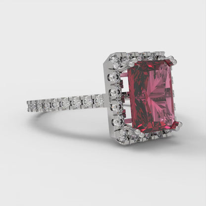 1.86 cttw Natural Garnet Hidden Halo Engagement Ring - Solid Gold (Emerald Cut,7.5x5.5mm)