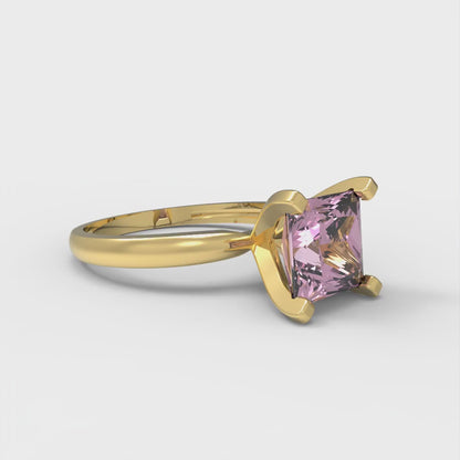 2 cttw Zirconia Simulated Pink Diamond Solitaire  Engagement Ring - Solid Gold (VVS1, Princess Cut,7.0mm)