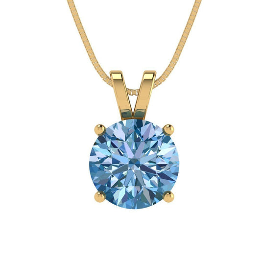 2.5 ct  Round Cut Solitaire Designer Genuine Flawless VVS1 Blue Simulated Diamond 14K 18K Yellow Gold Pendant with 16" Chain