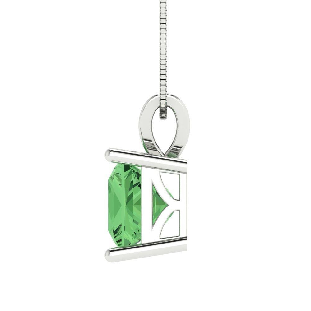 2 ct Brilliant Princess Cut Solitaire Designer Genuine Flawless Green Simulated Diamond 14K 18K  White Gold Pendant with 16" Chain