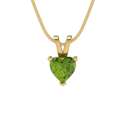 0.5 ct Brilliant Heart Cut Solitaire Designer Genuine Flawless Natural Peridot 14K 18K  Yellow Gold Pendant with 16" Chain