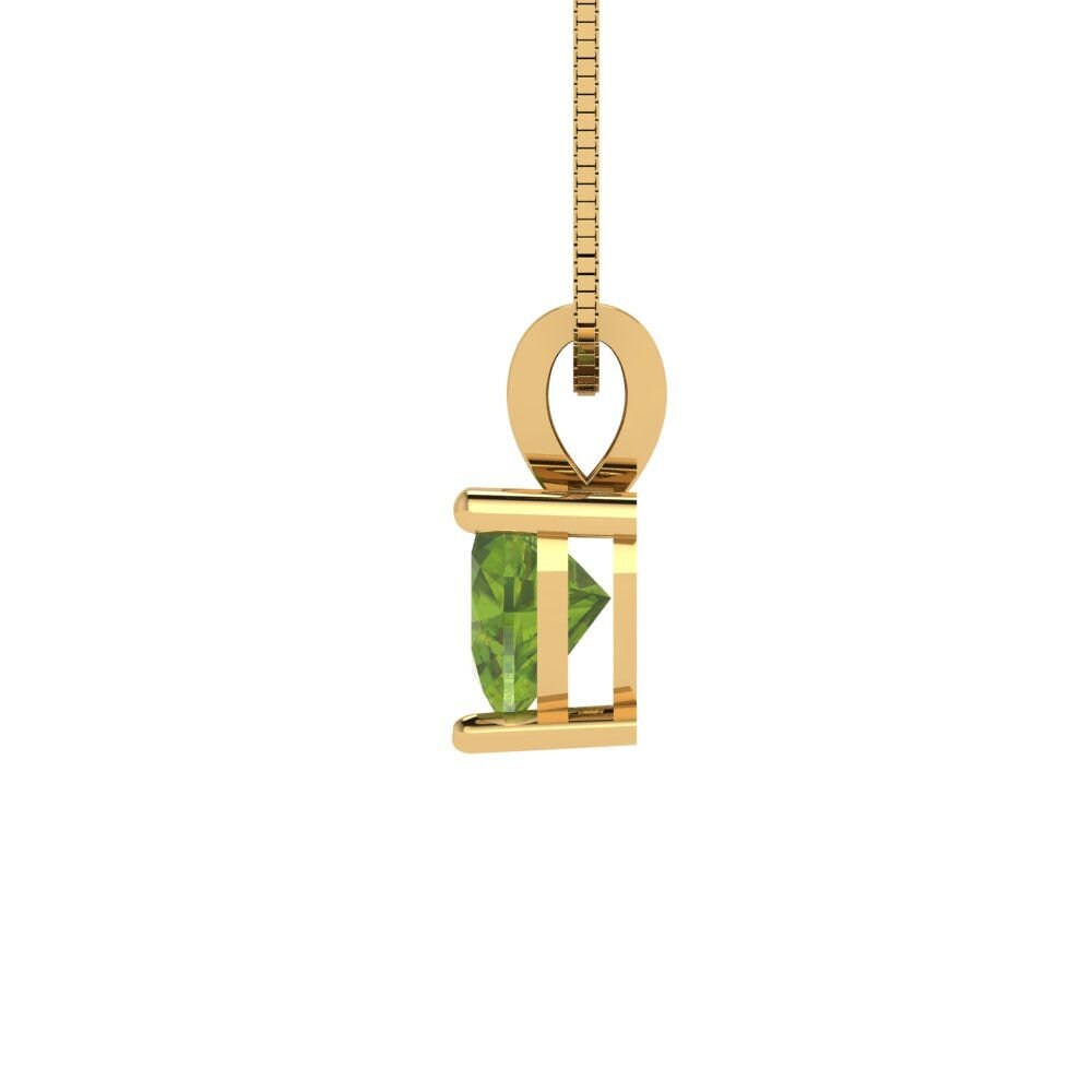 0.5 ct Brilliant Heart Cut Solitaire Designer Genuine Flawless Natural Peridot 14K 18K  Yellow Gold Pendant with 16" Chain