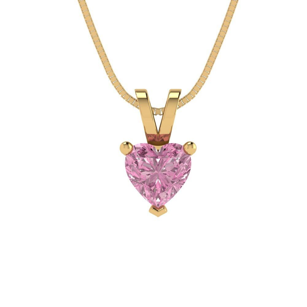 0.5 ct Brilliant Heart Cut Solitaire Designer Genuine Flawless VVS1 Pink Simulated Diamond 14K 18K Yellow Gold Pendant with 16" Chain