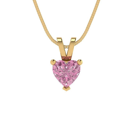 0.5 ct Brilliant Heart Cut Solitaire Designer Genuine Flawless VVS1 Pink Simulated Diamond 14K 18K Yellow Gold Pendant with 16" Chain