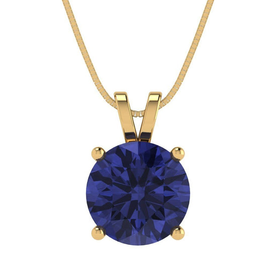 3 ct Brilliant Round Cut Solitaire Designer Genuine Flawless VVS1 Simulated Tanzanite 14K 18K Yellow Gold Pendant with 16" Chain