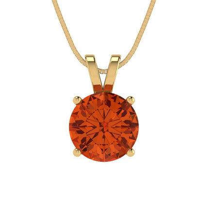 2.5 ct Brilliant Round Cut Solitaire Designer Genuine Flawless VVS1 Red Simulated Diamond 14K 18K Yellow Gold Pendant with 16" Chain