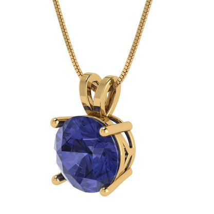 3 ct Brilliant Round Cut Solitaire Designer Genuine Flawless VVS1 Simulated Tanzanite 14K 18K Yellow Gold Pendant with 16" Chain