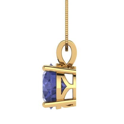 3 ct Brilliant Round Cut Solitaire Designer Genuine Flawless VVS1 Simulated Tanzanite 14K 18K Yellow Gold Pendant with 16" Chain