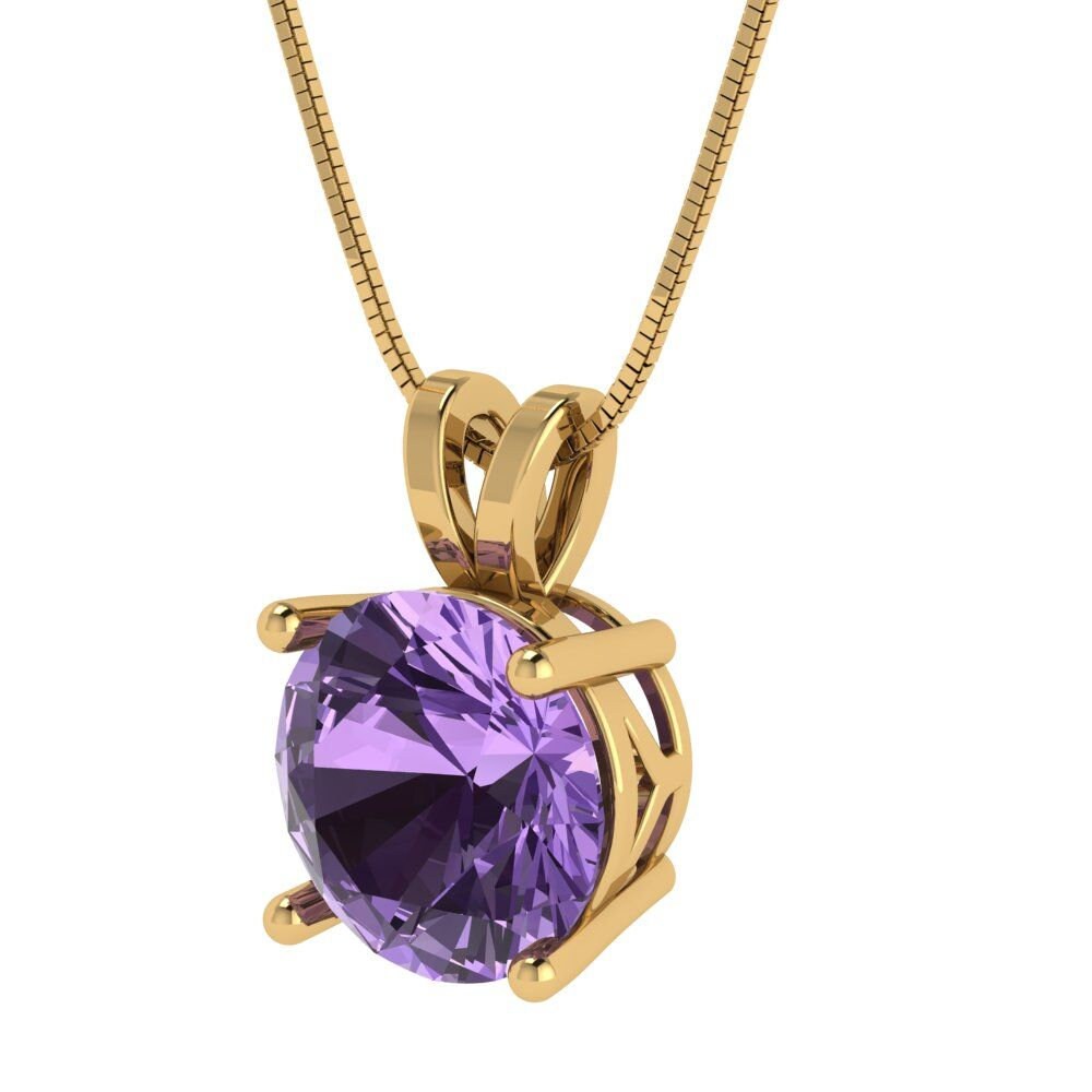 3 ct Brilliant Round Cut Solitaire Designer Genuine Flawless Simulated Alexandrite 14K 18K Yellow Gold Pendant with 18" Chain