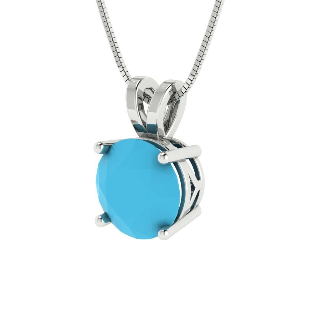 2.5 ct Brilliant Round Cut Solitaire Designer Genuine Flawless VVS1 Simulated Turquoise 14K 18K White Gold Pendant with 16" Chain
