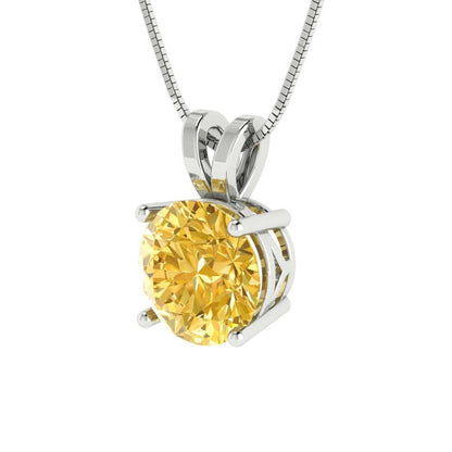 2.5 ct Brilliant Round Cut Solitaire Designer Genuine Flawless VVS1 Yellow Simulated Diamond 14K 18K White Gold Pendant with 16" Chain