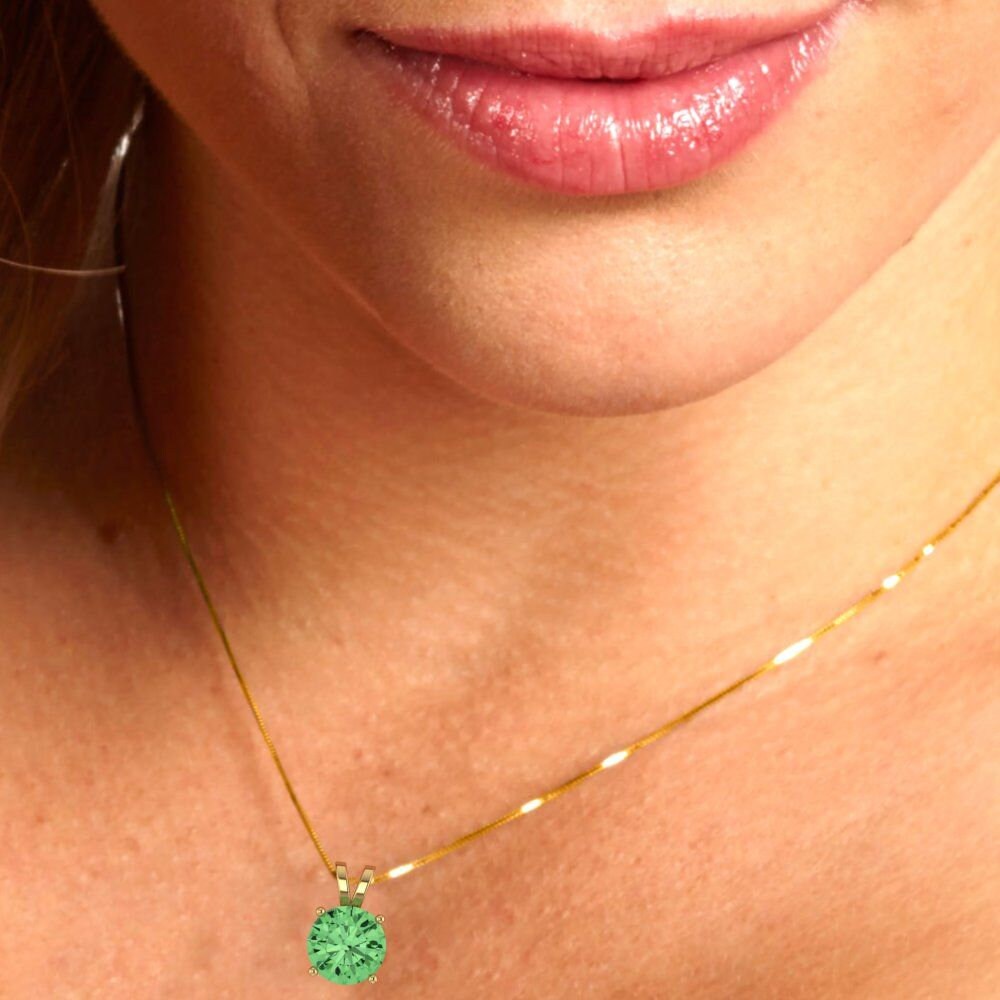 2.5 ct Brilliant Round Cut Solitaire Designer Genuine Flawless Green Simulated Diamond 14K 18K  Yellow Gold Pendant with 16" Chain