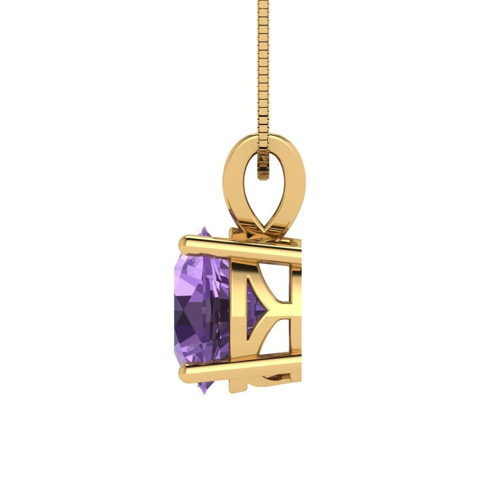 2 ct Brilliant Round Cut Solitaire Designer Genuine Flawless Simulated Alexandrite 14K 18K Yellow Gold Pendant with 16" Chain