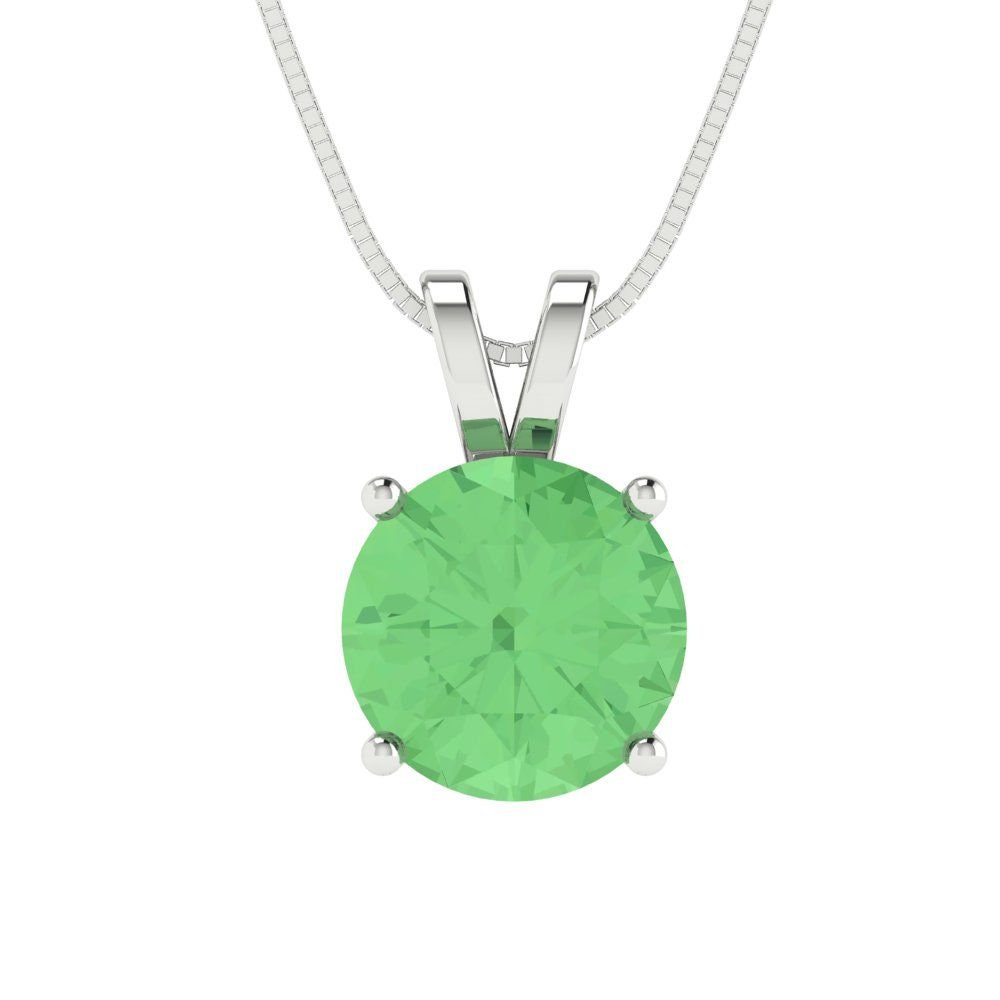 2.5 ct Brilliant Round Cut Solitaire Designer Genuine Flawless Green Simulated Diamond 14K 18K  White Gold Pendant with 18" Chain