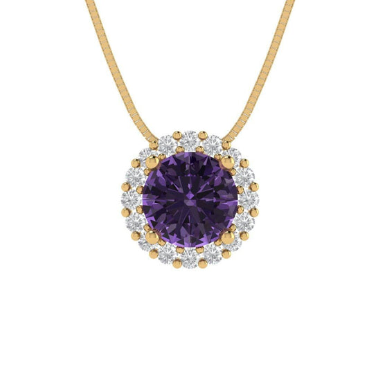 1.3 ct Brilliant Round Cut Halo Designer Genuine Flawless Simulated Alexandrite 14K 18K Yellow Gold Pendant with 16" Chain