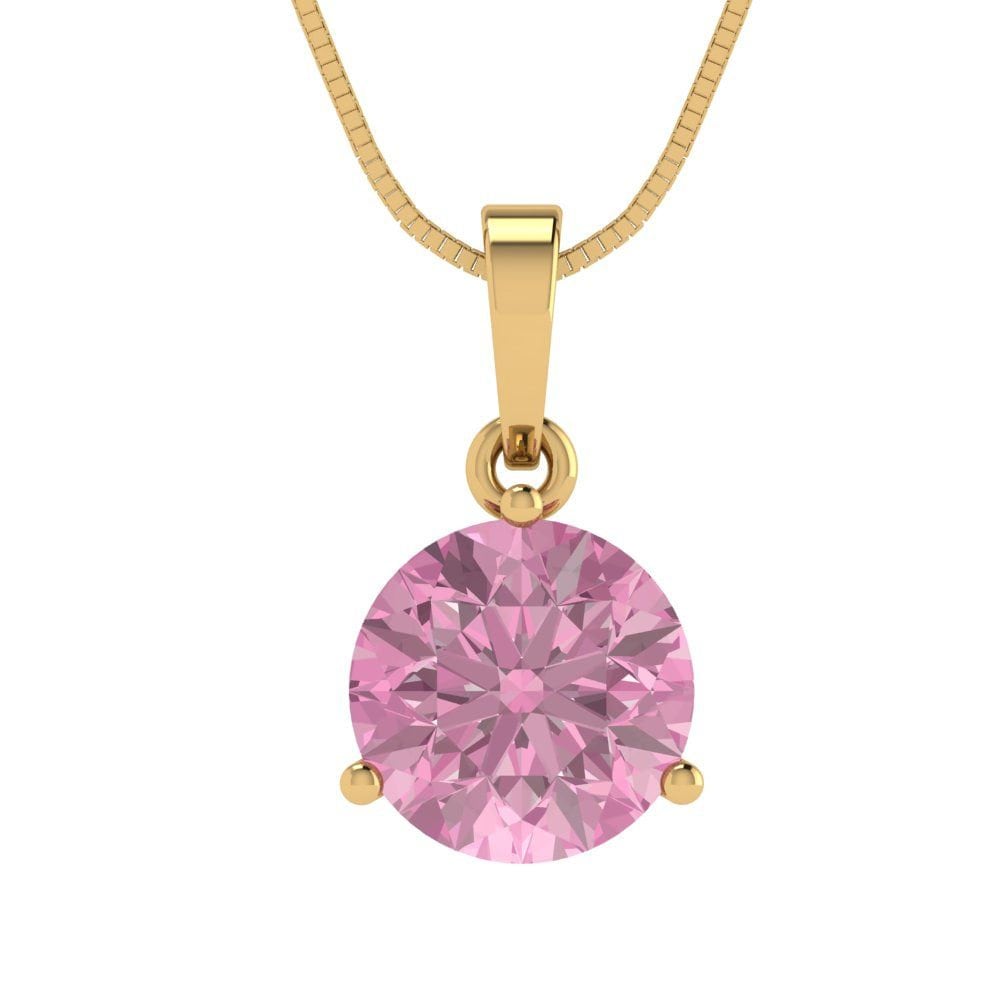 2 ct Brilliant Round Cut Solitaire Designer Genuine Flawless VVS1 Pink Simulated Diamond 14K 18K Yellow Gold Pendant with 18" Chain