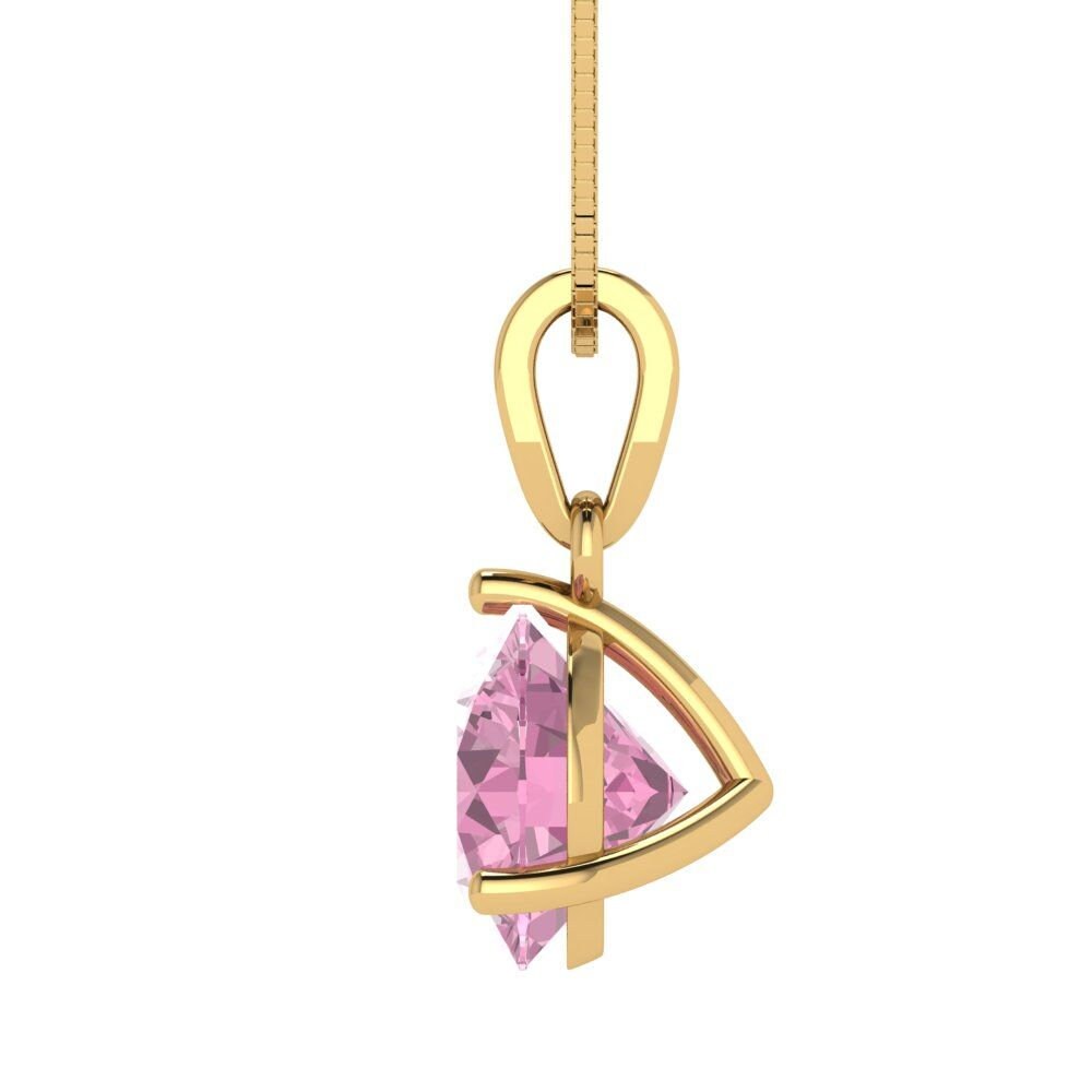 2 ct Brilliant Round Cut Solitaire Designer Genuine Flawless VVS1 Pink Simulated Diamond 14K 18K Yellow Gold Pendant with 18" Chain